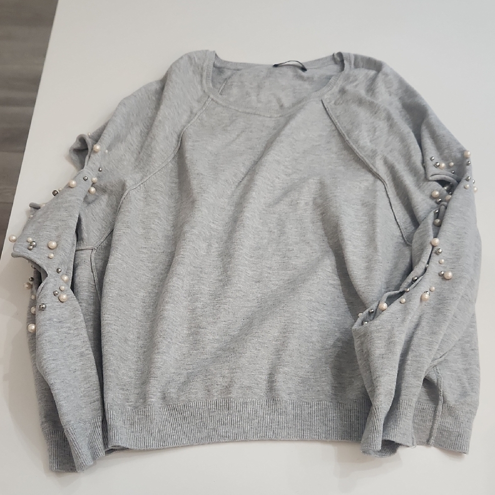 Zara Gray Sweater with Pearl Details